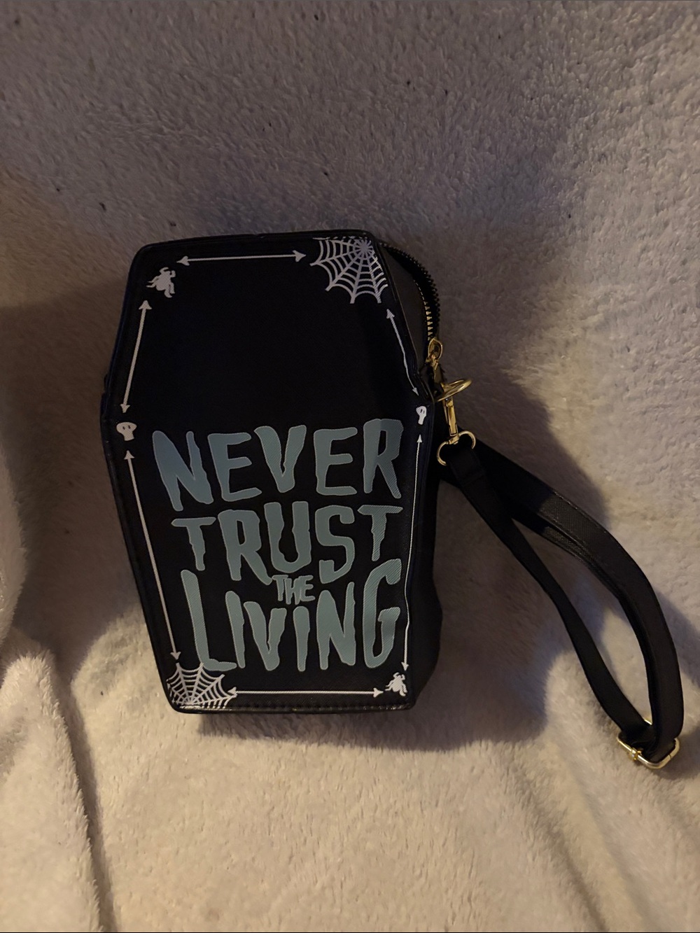 Never Trust The Living Coffin Wristlet Bag - Black